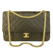 Chanel Double Flap 27 Quilted Lambskin Chain Bag - Khaki
